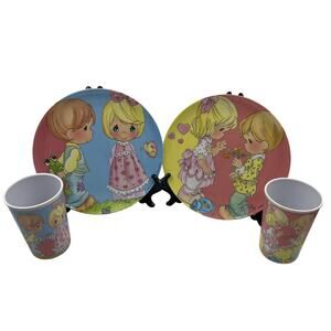 Vintage Precious Moments Kids Plate & Cups Set GIBSON 2006 CRACKED